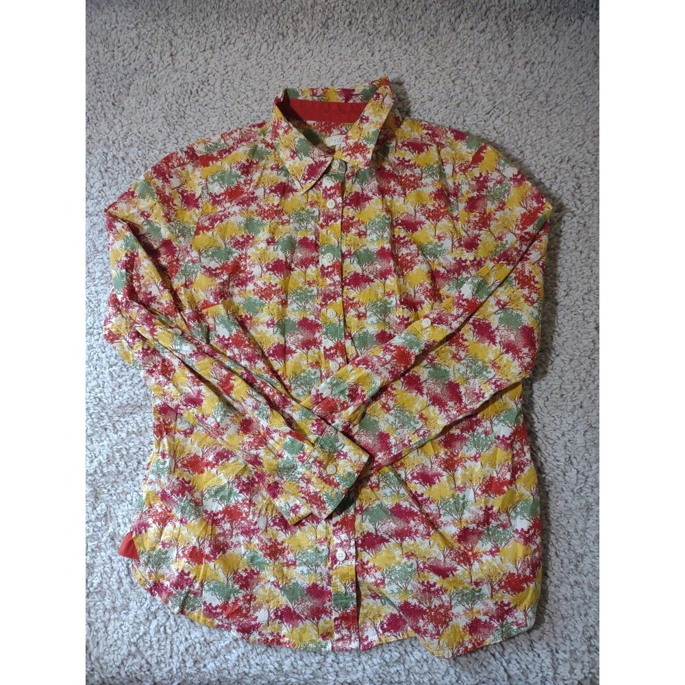 Talbots Button Up Sp All Over Print Fall Trees Long Sleeve Thin